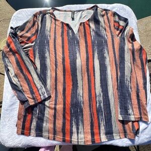 Striped Long Sleeve Top - Red, Blue, and Gray